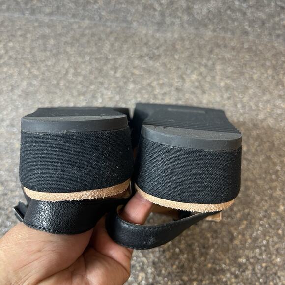 Vionic Women 6.5 Wide Black Leather Sandal Ankle Strap Open Toe Sling Back Wedge - Picture 8 of 11